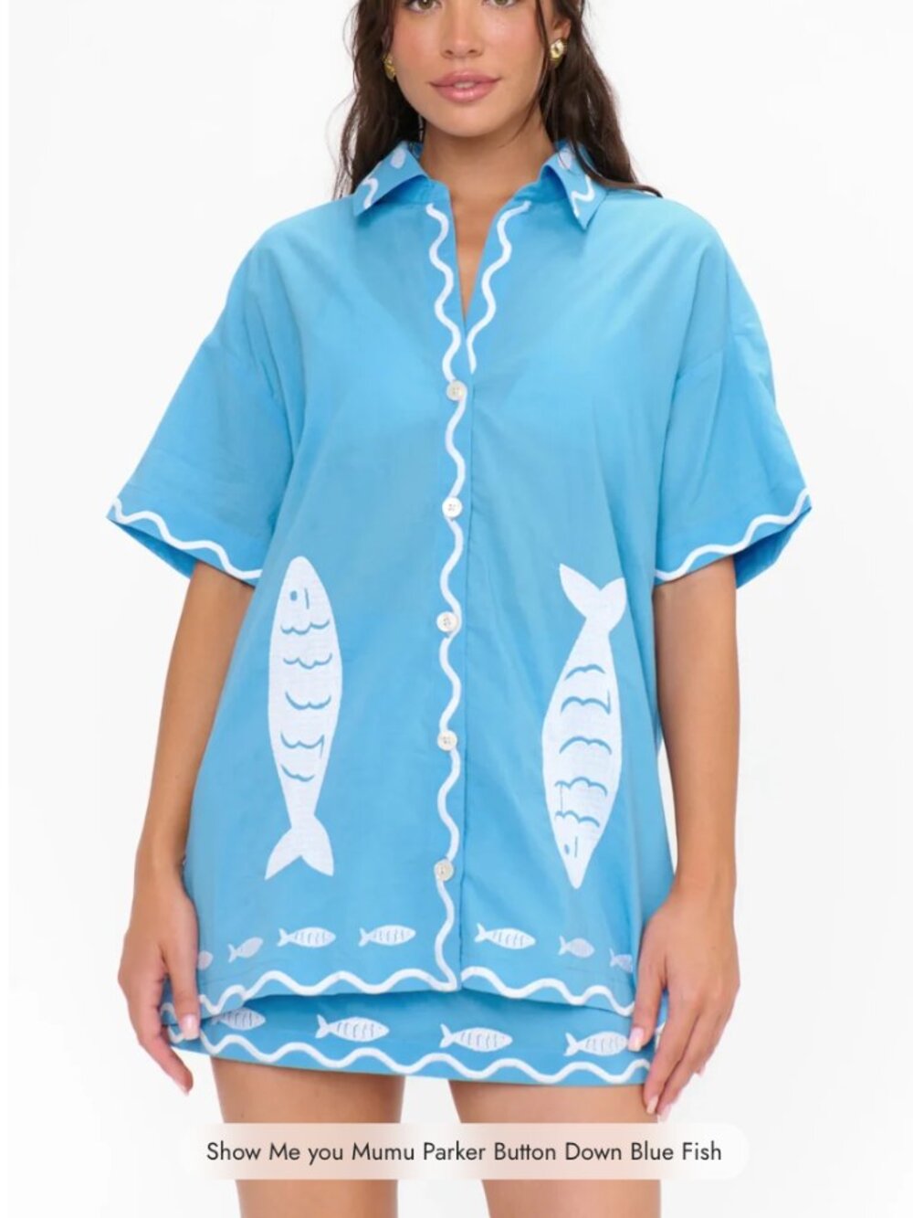 NWT!! Show me your Mumu Parker Button Down-Blue Fish